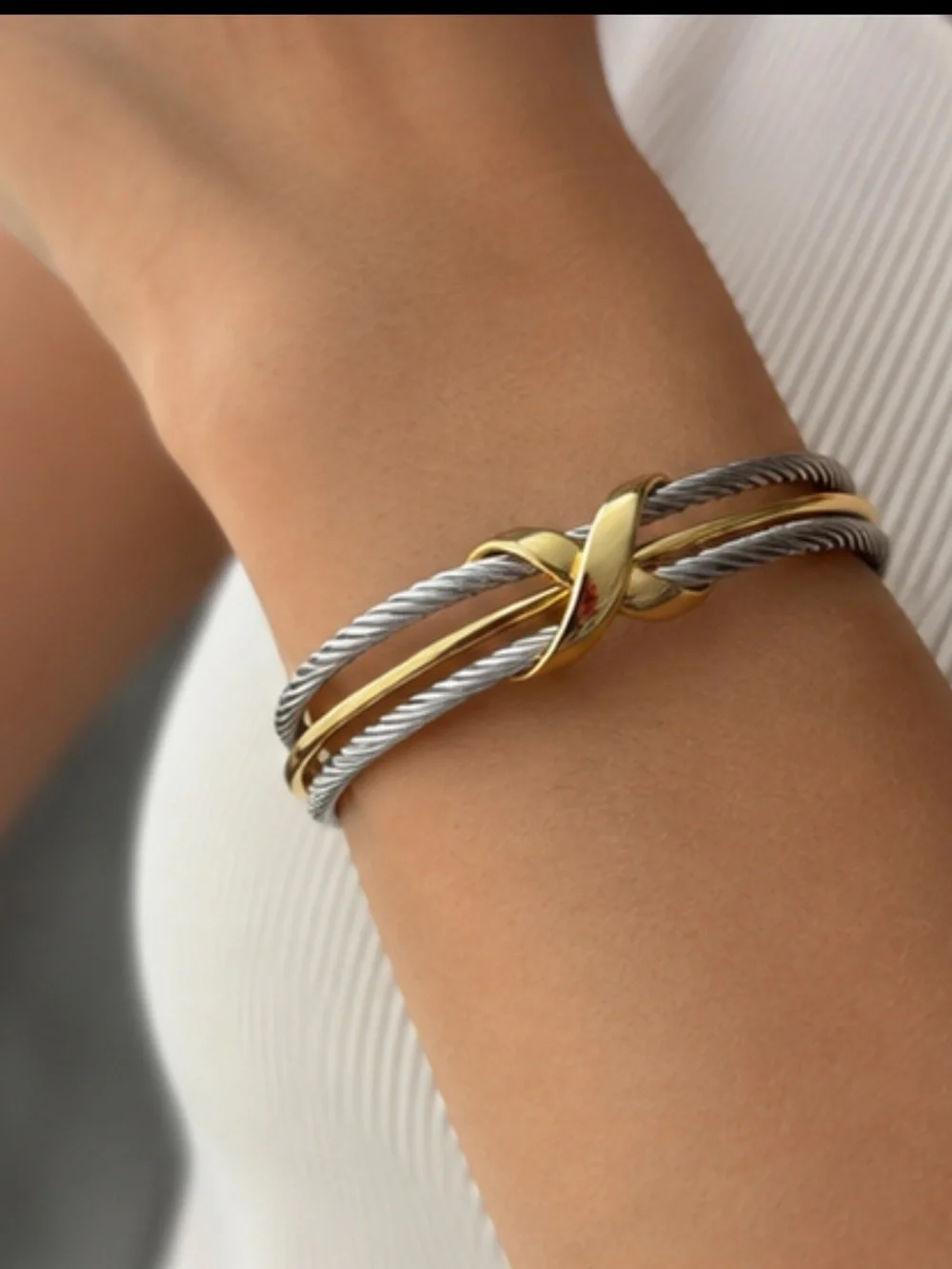 Adina Eden Bracelet in Mixed Metal with an “X” Center NEW
